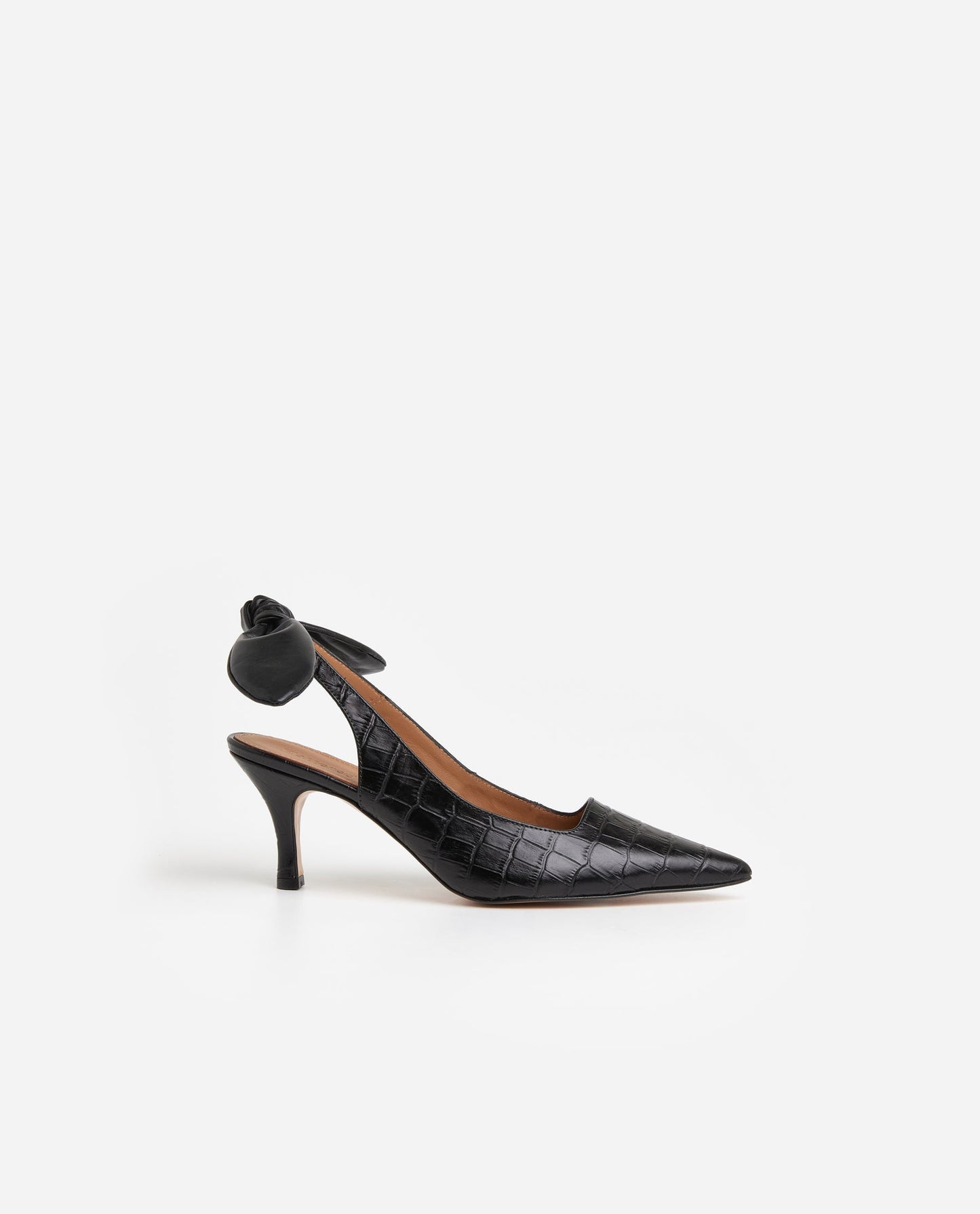 Franchesca Bow Leather Black Croco