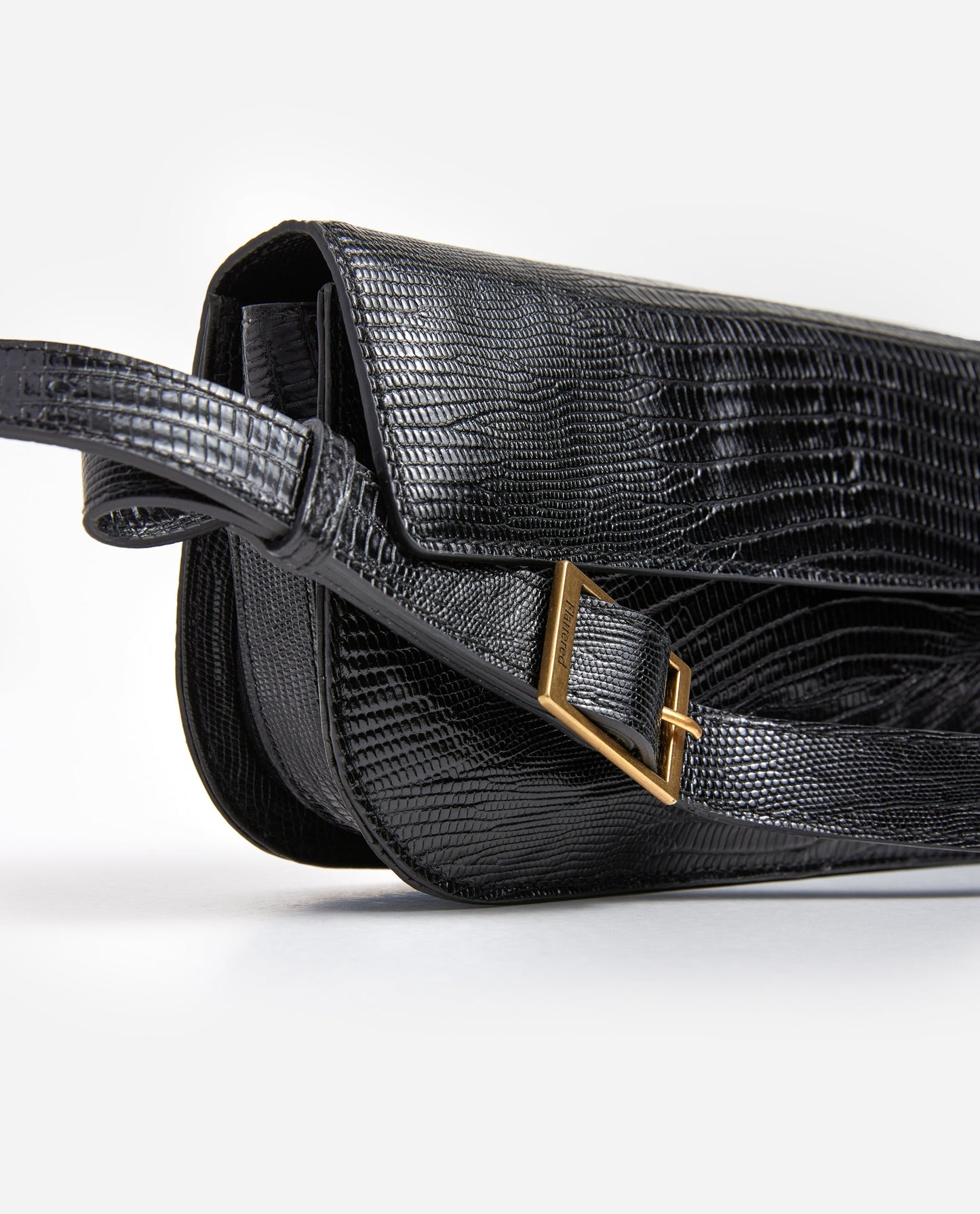 Lillie Shoulder Bag Leather Black Lizzard